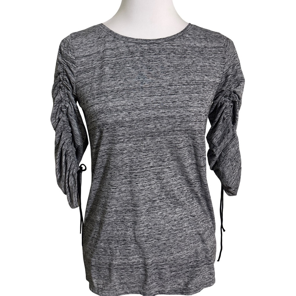 LOFT Heather Gray Long Sleeve Top Ruched Detail